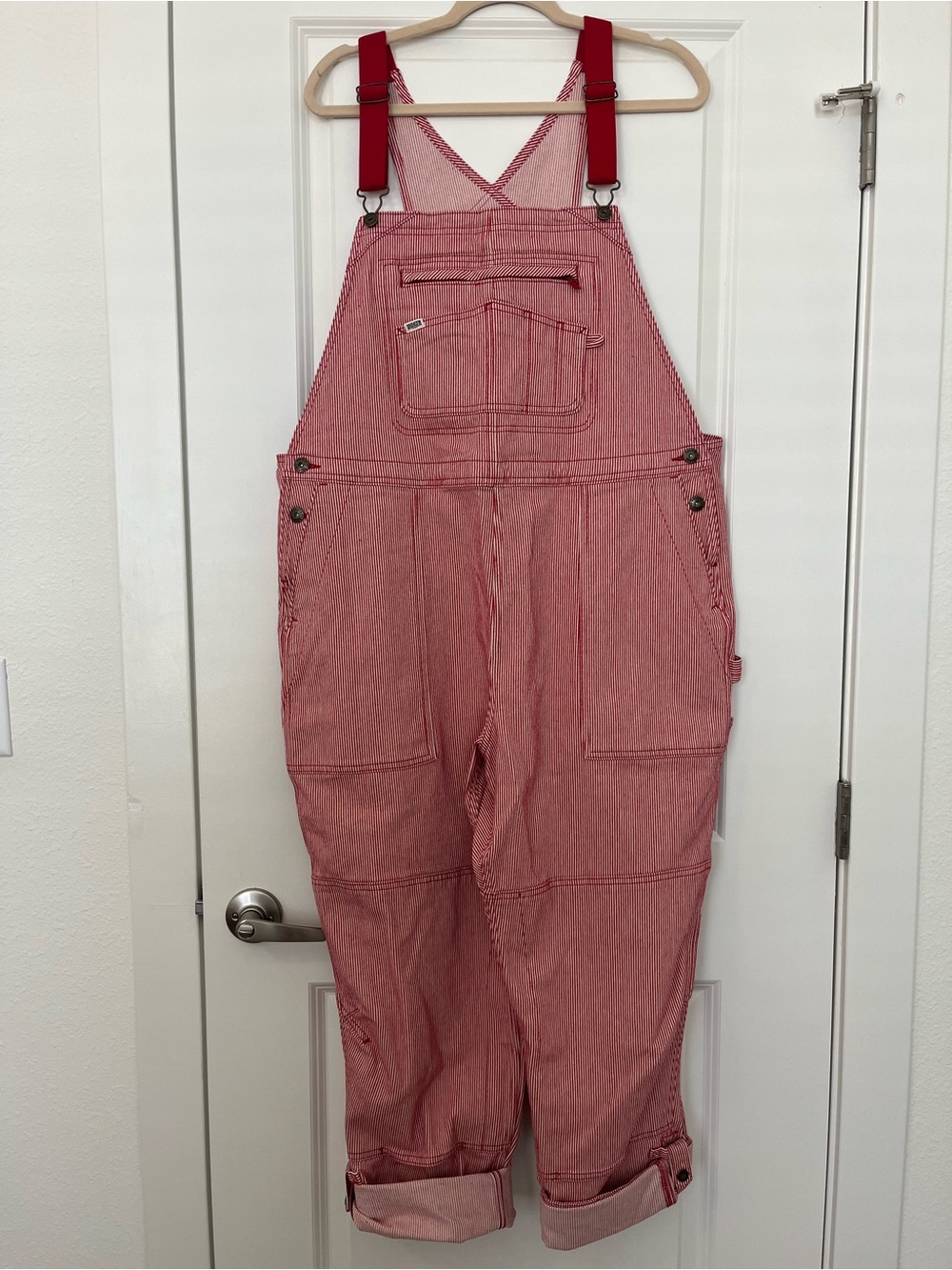 Duluth Trading Co Red & White Striped Women's Overalls - Picture 2 of 7